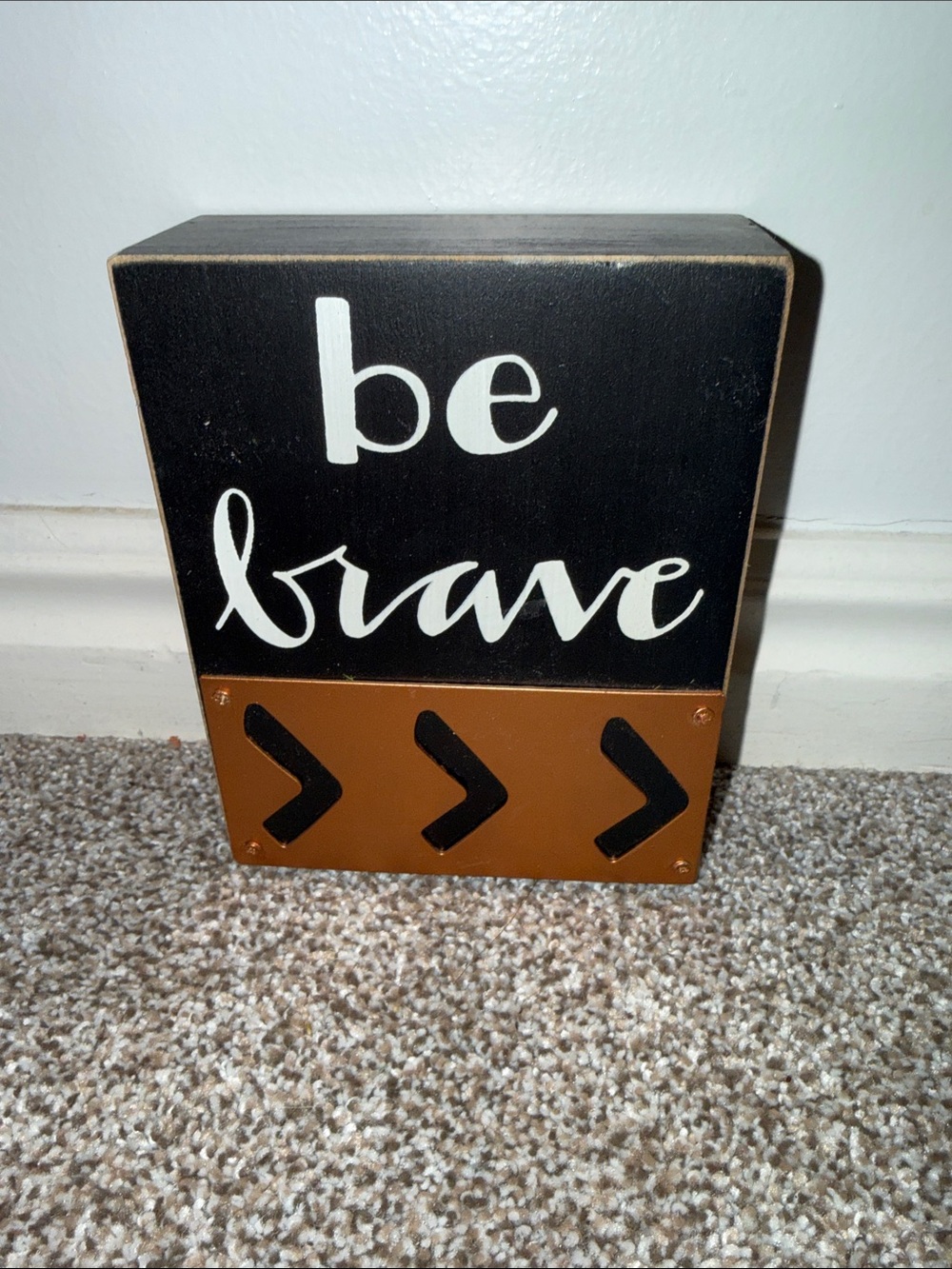 Be Brave Black and Brown Decorative Wall Block - Inspirational Home Wall Decor